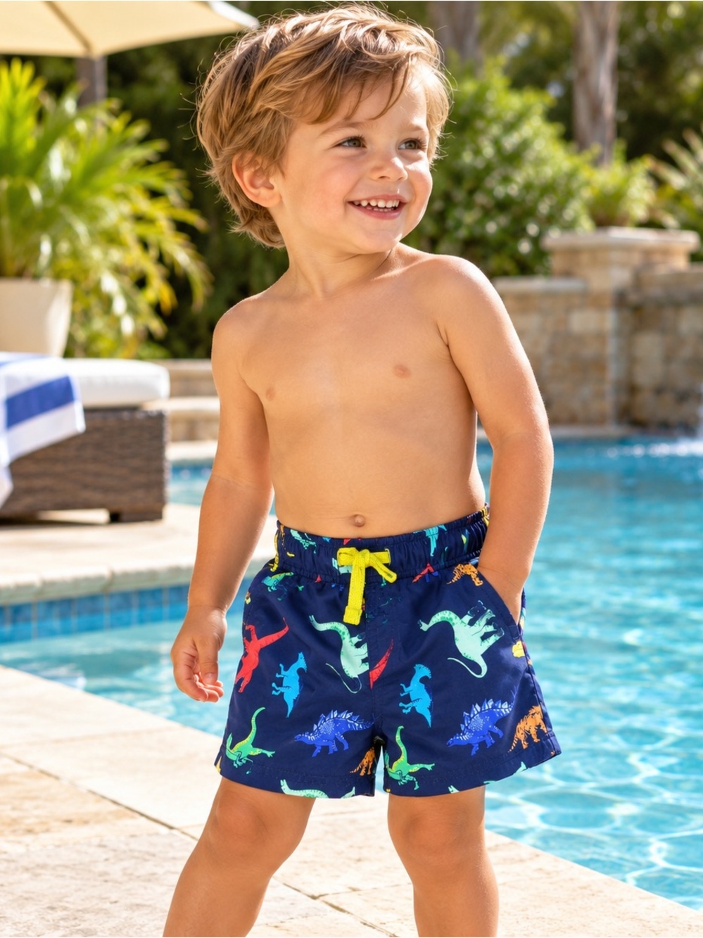 NWOT Tucker + Tate Boys Dinosaur Swim Trunks Navy Multicolor Size 2T